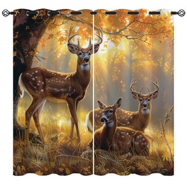 XINBADU Deer Blackout Curtains for Girls Boy Home Decor, Rustic Animal Forest Wildlife Elk Autumn Farm Grommet Thermal Insulated Drapes Darkening Window Curtain for Bedroom Living Room, 55 x 63 Inch