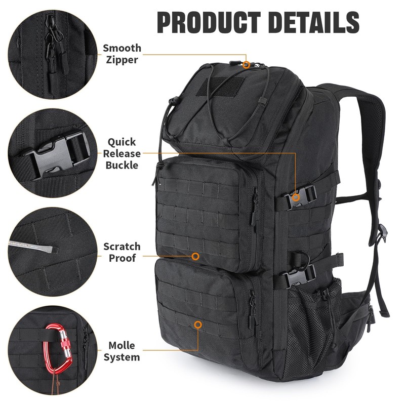 G-raphy 45L Tactical Backpacks for Men, Molle Hiking Daypack, Large