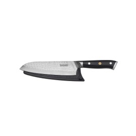 Sasaki Takumi Japanese AUS-10 Stainless Steel Santoku Knife with Locking Sheath, 7 inch, Black
