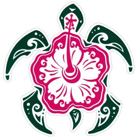 Hibiscus Sea Turtle - Bumper Sticker / Decal (4.5" X 4.75")