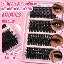 Himirell 280 Pcs Lash Clusters Extensions Kit - 60D 80D 100D 120D Faux Mink Individual Eye Lash 12-18mm Clusters with D Curl Fluffy Wispy Lash Clusters for Lash Extension at Home