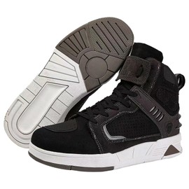 Bofucn Motorcycle Leather Boots,Street Riding Shoes,Anti-Slip Side Zipper Shoes for Men and Women (Black/Grey, Adult, 6.5 Men/7.5 Women)