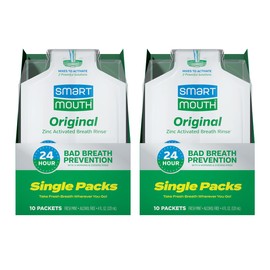 SmartMouth Original Zinc Activated Mouthwash Single Packs - Disposable Mouthwash Packets for Fresh Breath - Eliminates Bad Breath & Odors - Alcohol & Fluoride-Free - Fresh Mint - 10 Count, 2 Pack