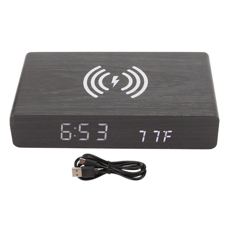 Black Wood Clock Digital Decoration White Light Wooden LED Clock