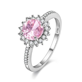 Uloveido Pink Birthstone Solitaire Accent Promise Rings Flower Wedding Engagement Jewellery for Women Y3522 (Pink, Size S)