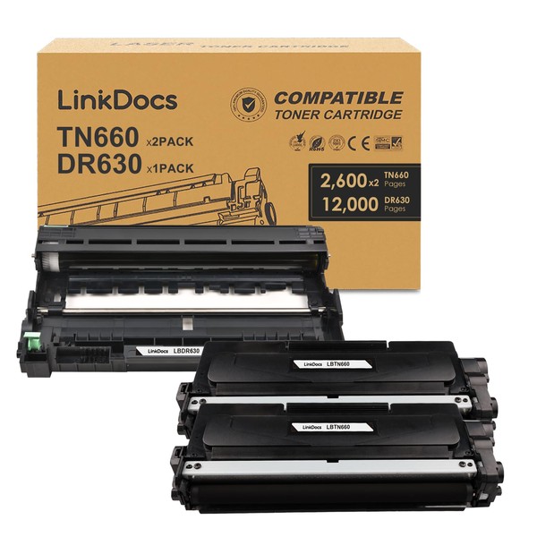 LinkDocs TN660 DR630 Toner Cartridge & Drum Unit Replacement for