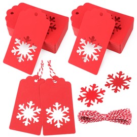 jijAcraft Christmas Gift Tags, 100 Pcs Christmas Tags with String, Red Hollow Christmas Snowflake Paper Tags, Christmas Name Tags,Gift Tags for Christmas Presents, DIY Xmas Party Supplies