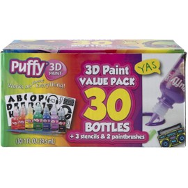 Puffy Bulk Buy Paint 30 pack Premium Quality Nontoxic 3D Paint Set. Safe for Kids, Great for School Projects, Permanent on Fabric, Canvas, Wood, Glass, and More Craft Surfaces
