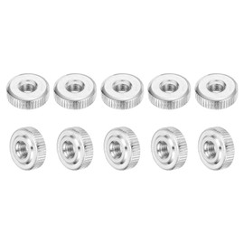sourcing map 10Pcs M4 Knurled Thumb Nuts, Carbon Steel Round Knurled Flat Head Through Hole Handle Nut, Lock Adjusting Nuts, Thin Type, Nickel Plated, Silver