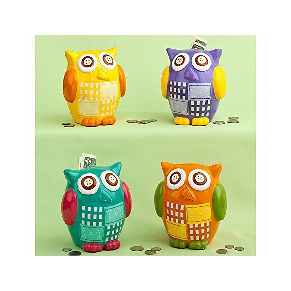Multicolored Ceramic owl Banks - 4 Count