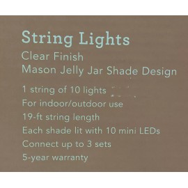 Allen + Roth String LED Lights Clear Mason Jelly Jar Indoor/Outdoor (19-ft)
