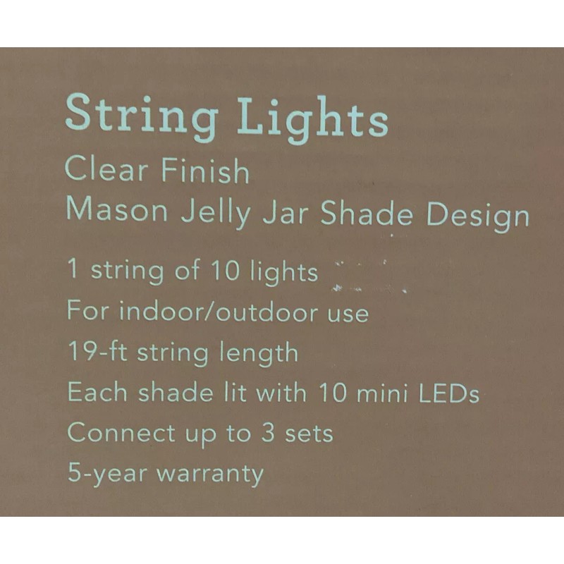 Allen + Roth String LED Lights Clear Mason Jelly Jar