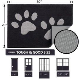 Arotive Indoor Door Mat, 20" x 30" Absorbent Dirt Resist Washable Front Back Door Mat, Non-Slip Low-Profile Dog Paws Entrance Doormat, Durable Inside Floor Mats for Entryway, Black