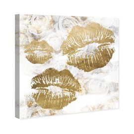The Oliver Gal Artist Co. Fashion and Glam Wall Art Canvas Prints Kisses and Roses' Home Décor, 12" x 12", Gold, White