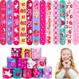 UMEMAXSO 48PC Valentine's Slap Bracelets for Kids, Party Favors & Goodie Bag Fillers, Valentine’s Day Gifts for Students & Classrooms
