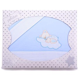 PEKITAS Bebe Bed Linen Set, 3-Piece Crib / Cot Bed 60 x 120 cm, 100% Cotton (Cloud Bear, Light Blue)