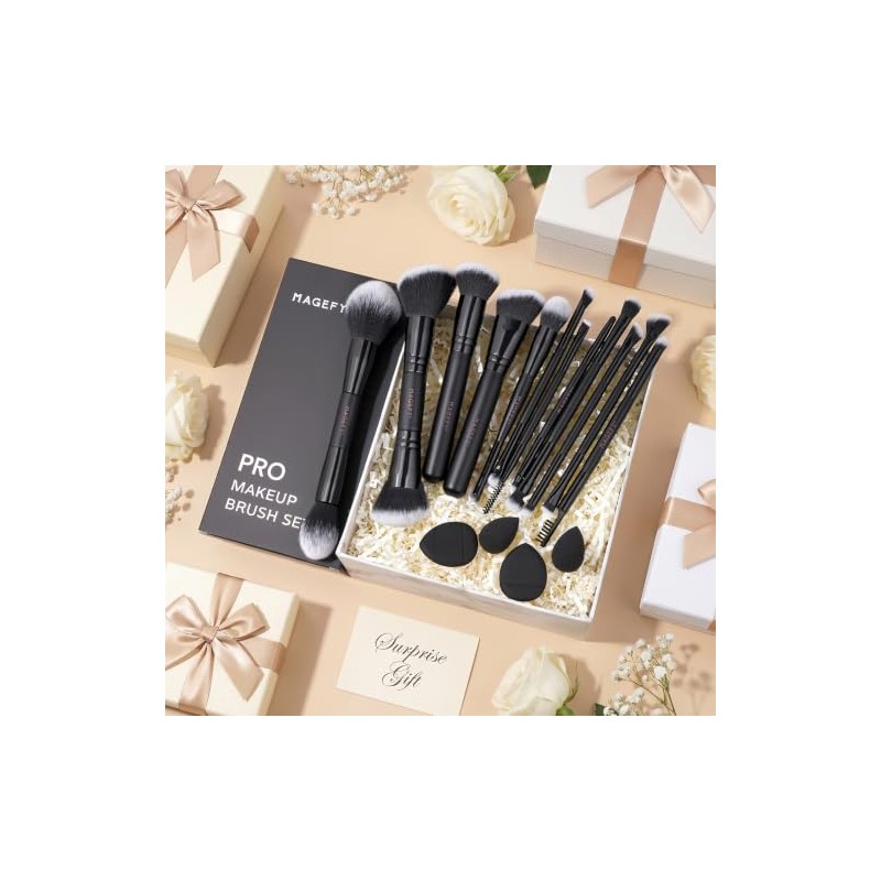 Magefy Brochas Maquillaje Profesional Pcs Doble Punta Kit Aluminio Esponjas