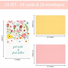 Nihuecne 24 Pack Floral Get Well Cards with Self-adhesive Envelopes, 4"x6" Boxed Prefilled Get Well Soon Greeting Note Cards to Friends, Relatives or Loved One, 24 Unique Designs