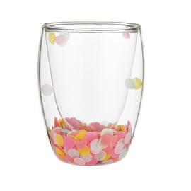 Slant Collections Birthday Gifts Double Wall Confetti Filled Stemless Wine Glass Acrylic Wine Glass, 10-Ounce, Pink/Yellow/Blue