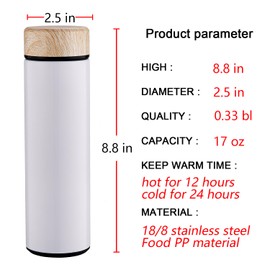 15oz Water Bottle Stainless Steel Thermos Flask - Insulated Vacuum, Leak Proof, Keeps Drinks Hot/Cold - Ideal for Coffee, Tea, Water - White