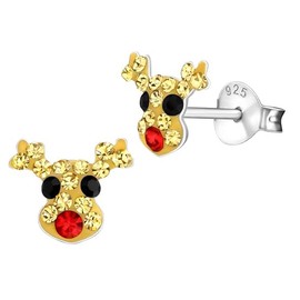 Christmas Reindeer Earrings with Crystal Stones - 925 Sterling Silver