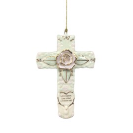 BANBERRY DESIGNS Inspirational Cross - Porcelain with Message Printed on the Cross - 'Love is patient, Luv is kind, Love Never Ends' - Wall Hanging - 6" H