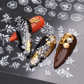 SONGJIE White Lace Flowers Nail Stickers 12 Sheets3D Self-Adhesive Floral Nail Decals Blossom Leaf Vine Nail Art Stickers Acrylic Nail Supplies Design for Women DIY Manicure Decoration Charms