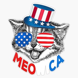 HOF Trading Red White Blue Cat 4Th of July Meowica - American Flag Vinyl Sticker Waterproof Decal Laptop Wall Window Bumper Sticker 5"