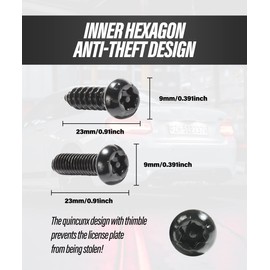 iolory Automotive License Plate Screw Kit,Stainless Steel Car Tag Plate Mounting Hardware,M6 (1/4") Anti-Theft Screws for Front Rear Frame Holder,Fits Cars,SUV,Trucks (Black)