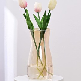 Vzmiza Bernstein Glas Vase 20 cm Vasen Deko Für Moderne Heimdekoration - Flower Vase Für Pampasgras - Deko vasen Für Deko Aesthetic - Vasen Glas für Hochzeit - Große Blumenvase für tulpen-Esstisch