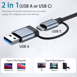 USB Hub 3.0 7 Ports 2 in 1 Aluminium USB 3.0 +6 USB 2.0 Hub USB Splitter USB Extender for Laptop, PC, MacBook, Mac Pro, Mac Mini, iMac, Surface Pro (Gray-7 in 1)