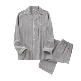 LEVANA Men's Pajamas, Long Sleeve, Double Gauze, 100% Cotton, Room Wear, 2-Piece Set, Loose, Soft, Skin-friendly, Breathable, Sweat Absorbent, Quick Drying, Comfortable, Loungewear, For Spring,
