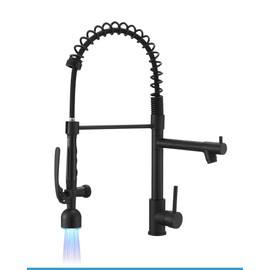 Fapully Black Kitchen Faucet with Pull Down Sprayer,Commercial LED Kitchen Faucet,Single Handle Single Hole Kitchen Sink Faucet