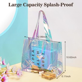Hecho.Ds Clear Handbags Stadium Approved Holographic Transparent Tote Bags Rainbow Clear Plastic Bags Beach Pool Bags Transparent Handbags Suitable for Women Sports, Lunch, Makeup, Shopping, Gym