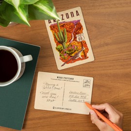 Arizona, Woodblock (4x6 Birch Wood Postcards, 2-Pack Stationary, Rustic Home Wall Decor)