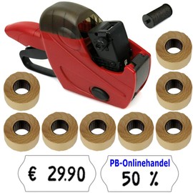 Price Gun Uno C6 6 Digit Set Offer | Includes 8 Label Rolls of Your Choice + 1 Replacement Ink Roll | Hand Labelling PB-Onlinehandel