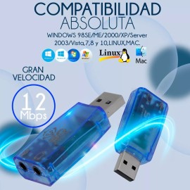 Slim Company Tarjeta De Sonido Usb Audio 5.1 Canales Pc Laptop Digital 3d Color Azul