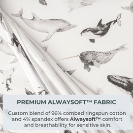 Pobi Baby - Premium Twin Fitted Sheet, Flat Sheet with Pillow case - Ultra-Soft Cotton Blend, Stylish Woodland Pattern, Deep Pockets - Twins Sheets - 3 PC (Seaside Whale)