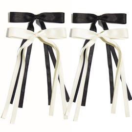 Ayesha Hair Bows Clips Ribbon Bowknot with Long Tail Princess Hair Bows French Barrettes Hair Accessories for Women Girls 4pcs(black&cream)