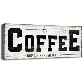 SOOTHAN Rustic Coffee Sign for Coffee Bar Black Coffee Letter Print on Wooden Grain Canvas Coffee Station Decorative Plaques Farmhouse Coffee Nook Accessories for Kitchen Home Décor by 6x17 Inch