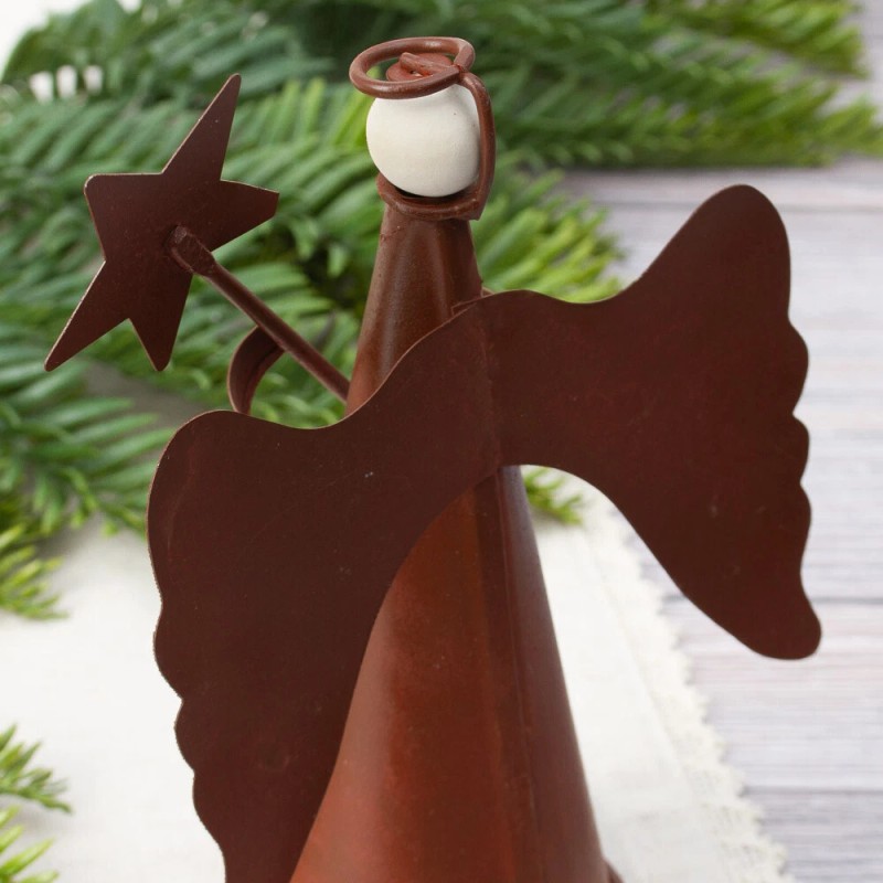 6-1/2" Rustic Tin Angel Christmas Tree Topper Holding a Star