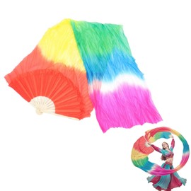 Veemoon 1Pc 1.8M Silk Belly Dance Fan Gradient Silk Long Dancing Fans Chinese Dance Bamboo Folding Veil for Dancers Stage Party Performance, Worship Dancing, Wedding Shows (Left Hand)