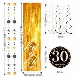 Gold 50th Birthday Decorations, Tinsel Foil Fringe Curtain & Hanging Swirls Party Decorations Set for Women 50th Birthday Party Hanging Banner Door Tinsel Curtain Streamers