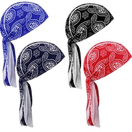 Chuangdi Sweat Wicking Beanie Cap Skull Cap, Quick-Drying Pirate Hats for Men and Women (Paisley Caps, 4 Packs)