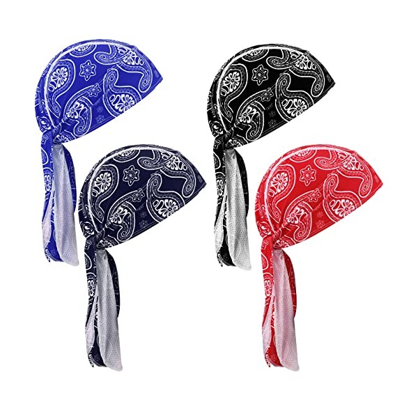 Chuangdi Sweat Wicking Beanie Cap Skull Cap, Quick-Drying Pirate Hats for Men and Women (Paisley Caps, 4 Packs)