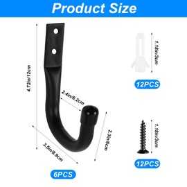 Jiujuda9 6 Pcs Heavy Duty Garage Wall Hooks - J Utility Ladder Hooks for Garden Tools, Bikes, Chairs, Garden Hose, Van & Shed Storage (Black)