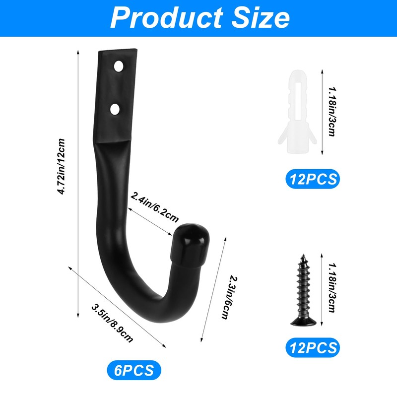 Jiujuda9 6 Pcs Heavy Duty Garage Wall Hooks - J