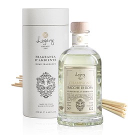 Logevy Firenze 1965 Champagne e Bacche di Rosa – Champagne and Rose Berries Luxury Home Fragrance Diffuser with Floral & Fruity Notes in Elegant Glass Bottle with 10 Natural Bamboo Reeds – 250ml