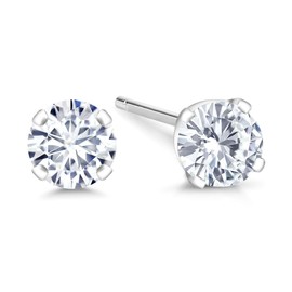 Gem Stone King 14K White Gold Lab Grown Diamond Stud Earrings | Gold Earrings For Women Men | G-H Color | VS2-SI1 Clarity