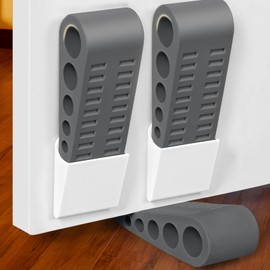 3 Pack Door Stops for Bottom of Door, Rubber Door Stopper Wedge with Holder, Door Holder to Keep Door Open, Doorstop Wall Protector for Home & Office & School, Dark Grey